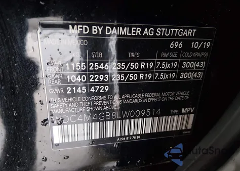 2020 Mercedes-Benz Glb 250 from USA, damaged, VIN WDC4M4GB8LW009514